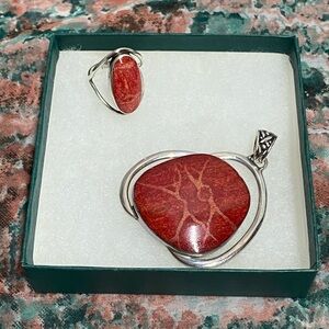 Silver and Red Stone Jewelry Set